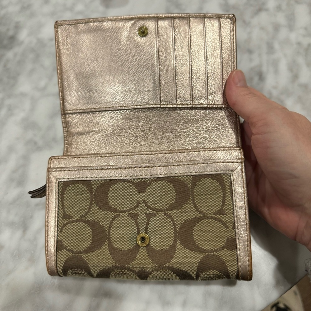 Coach Wallet Rose Pink Leather Brown Fabric zipper Snap - Picture 4 of 9